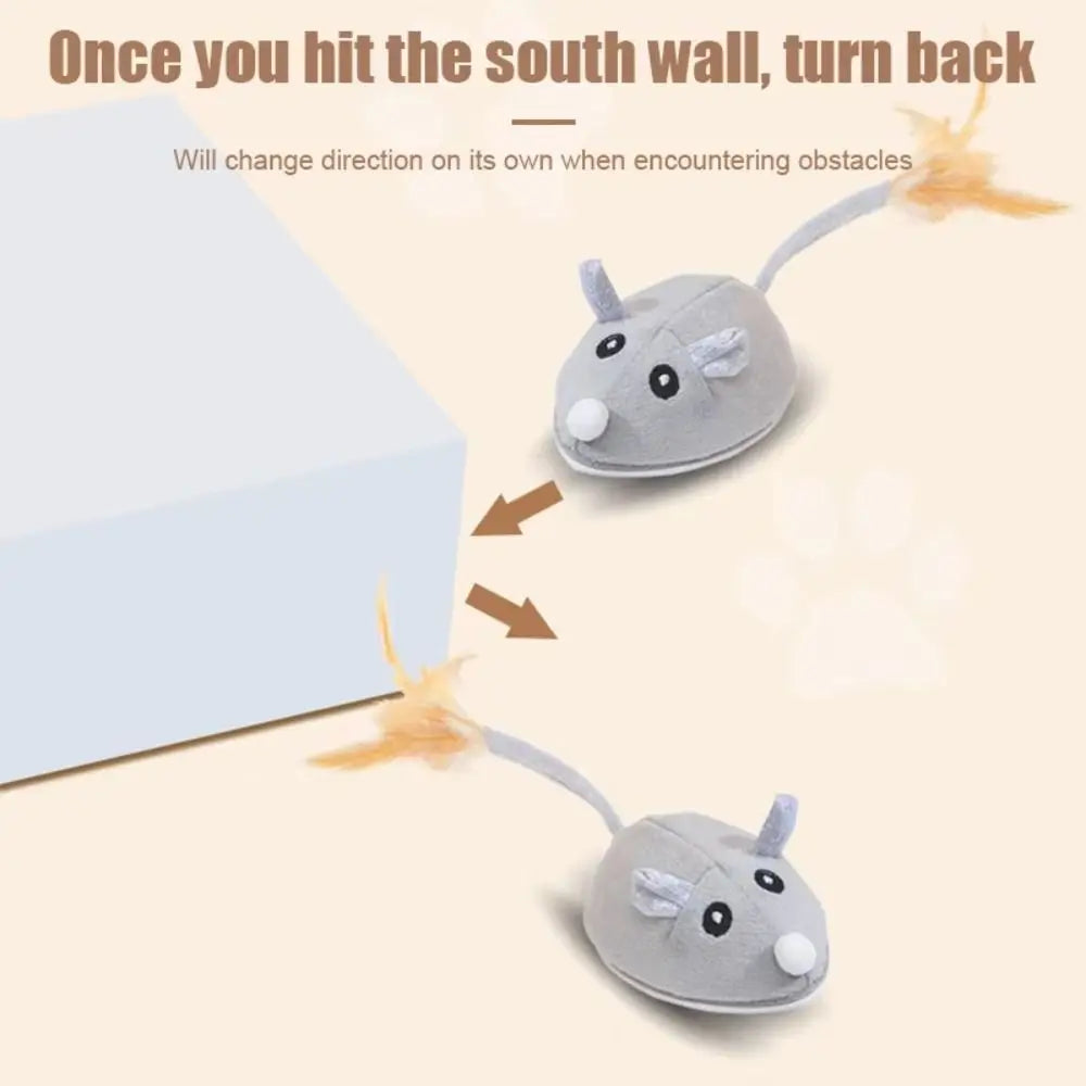 USB Rechargeable Realistic Mouse Toy with Squeak & Feather Tail for Cats