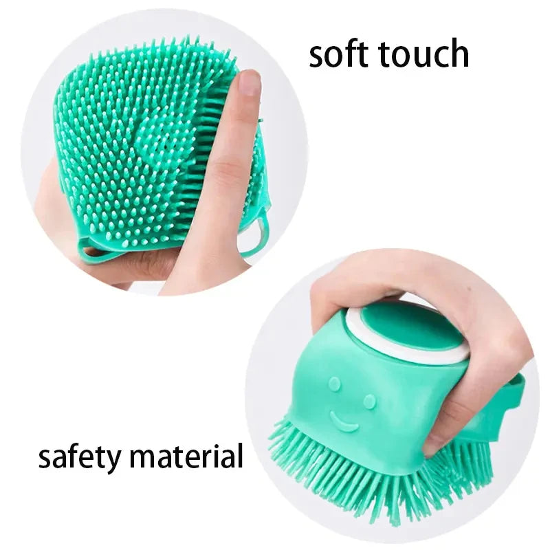 Gentle Silicone Pet Brush – Massages & Cleans with Built-In Shampoo Dispenser for Cats & Dogs
