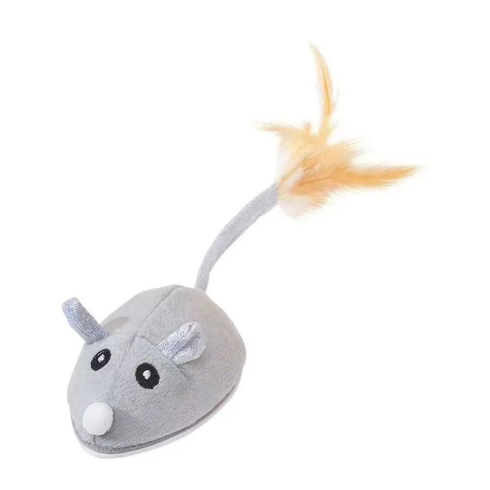 USB Rechargeable Realistic Mouse Toy with Squeak & Feather Tail for Cats