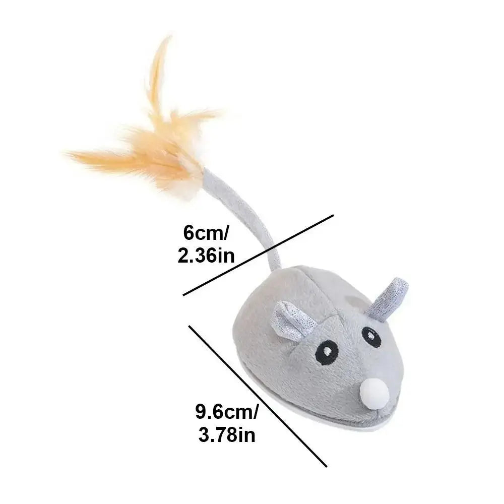 USB Rechargeable Realistic Mouse Toy with Squeak & Feather Tail for Cats