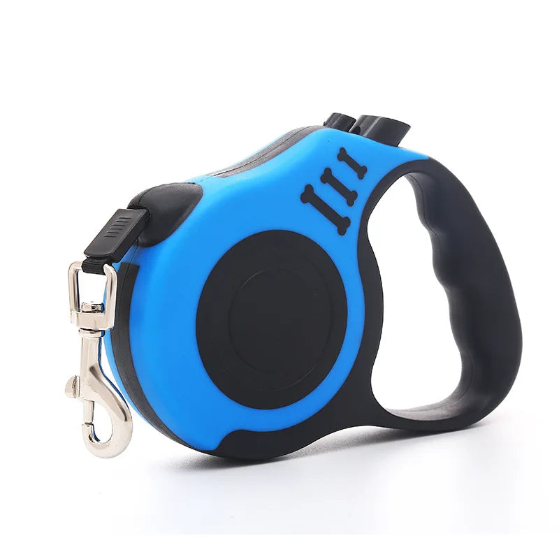 Durable retractable nylon dog leash, 3m or 5m length. Strong, tangle-free design for small, medium, and large dogs or cats. Perfect for daily walks