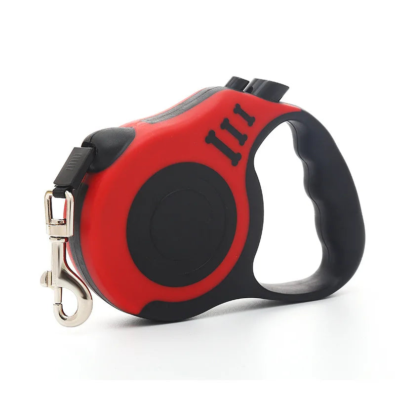 Durable retractable nylon dog leash, 3m or 5m length. Strong, tangle-free design for small, medium, and large dogs or cats. Perfect for daily walks