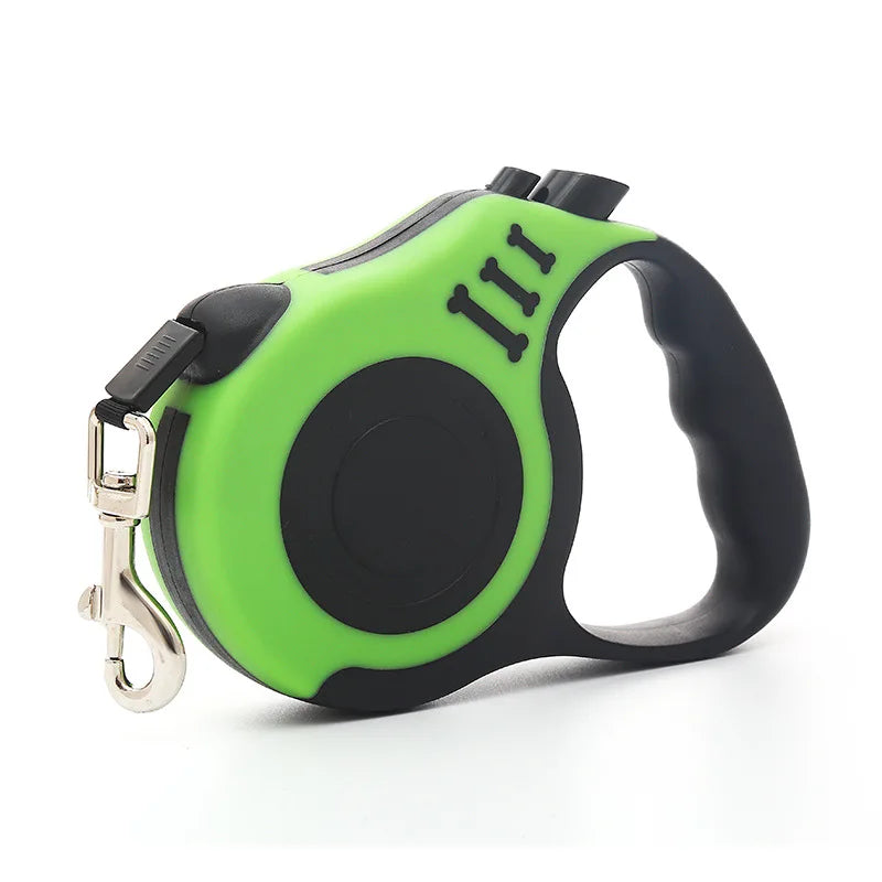Durable retractable nylon dog leash, 3m or 5m length. Strong, tangle-free design for small, medium, and large dogs or cats. Perfect for daily walks