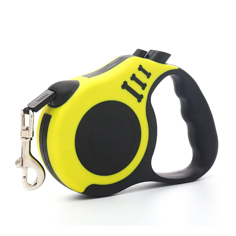 Durable retractable nylon dog leash, 3m or 5m length. Strong, tangle-free design for small, medium, and large dogs or cats. Perfect for daily walks