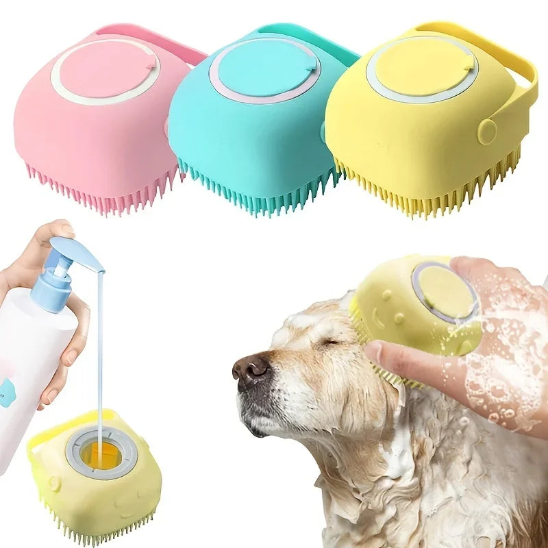 Gentle Silicone Pet Brush – Massages & Cleans with Built-In Shampoo Dispenser for Cats & Dogs
