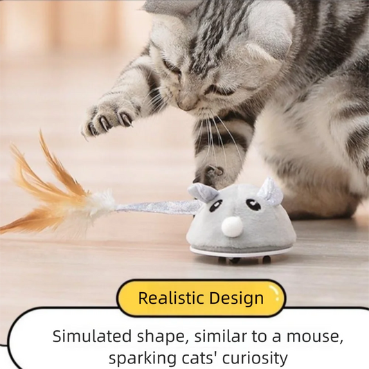 USB Rechargeable Realistic Mouse Toy with Squeak & Feather Tail for Cats
