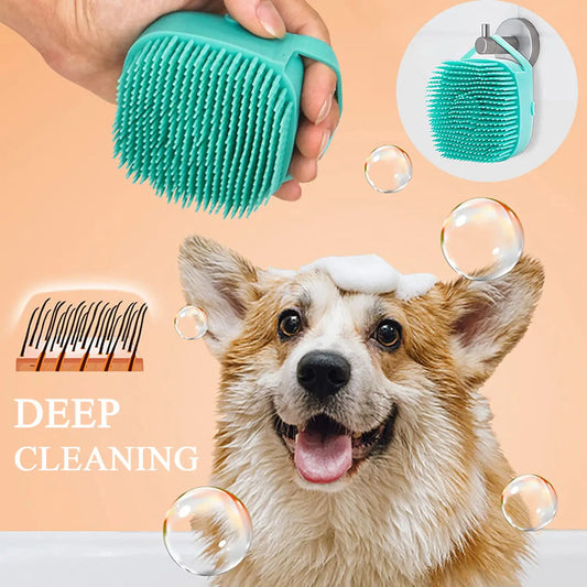 Gentle Silicone Pet Brush – Massages & Cleans with Built-In Shampoo Dispenser for Cats & Dogs