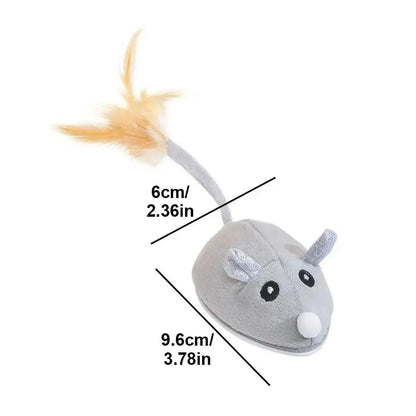 USB Rechargeable Realistic Mouse Toy with Squeak & Feather Tail for Cats