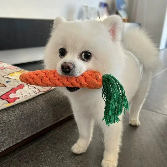 Carrot Rope Dog Toy – Bite-Resistant Cotton Chew for Puppies & Small Dogs, Helps Clean Teeth