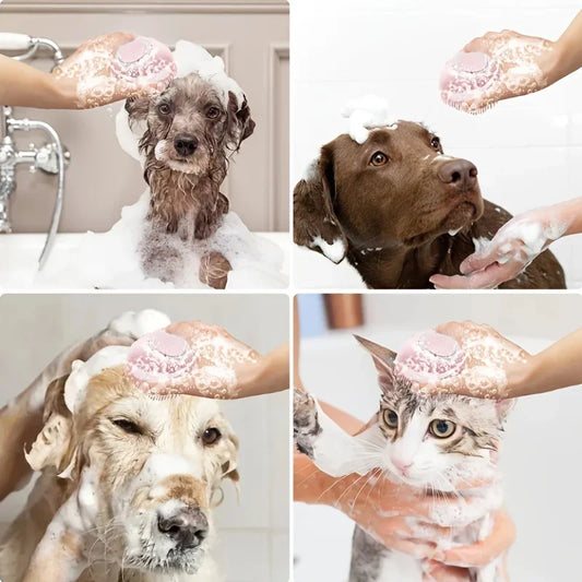Gentle Silicone Pet Brush – Massages & Cleans with Built-In Shampoo Dispenser for Cats & Dogs