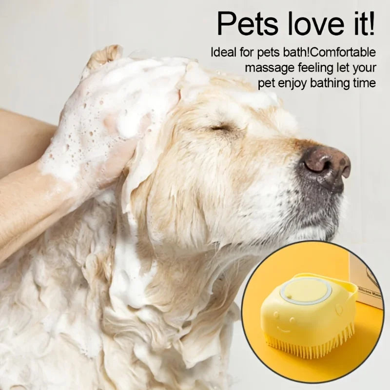 Gentle Silicone Pet Brush – Massages & Cleans with Built-In Shampoo Dispenser for Cats & Dogs