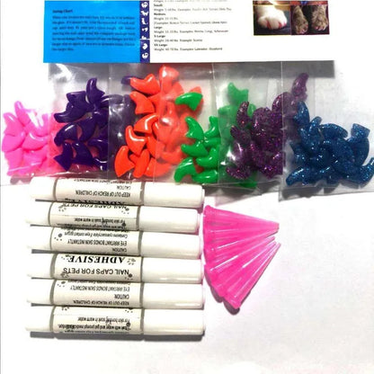 20pcs Colorful Soft Cat Nail Caps with Glue – Sizes XS to L, Safe for Cats & Dogs