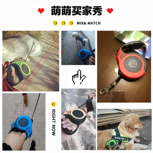 Durable retractable nylon dog leash, 3m or 5m length. Strong, tangle-free design for small, medium, and large dogs or cats. Perfect for daily walks