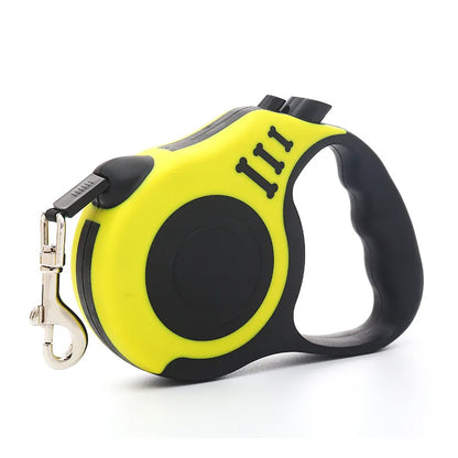 Durable retractable nylon dog leash, 3m or 5m length. Strong, tangle-free design for small, medium, and large dogs or cats. Perfect for daily walks