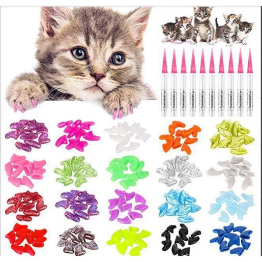 20pcs Colorful Soft Cat Nail Caps with Glue – Sizes XS to L, Safe for Cats & Dogs