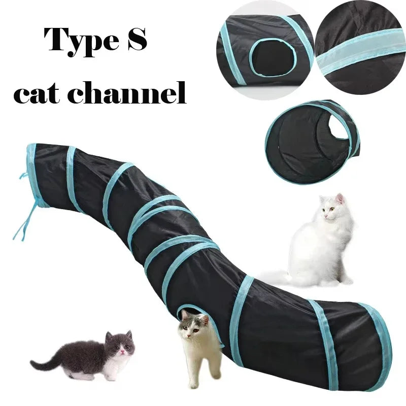 CANBOUN Foldable Cat Tunnel – S/T/Y Cross Design, Breathable Play Tube for Indoor Cats